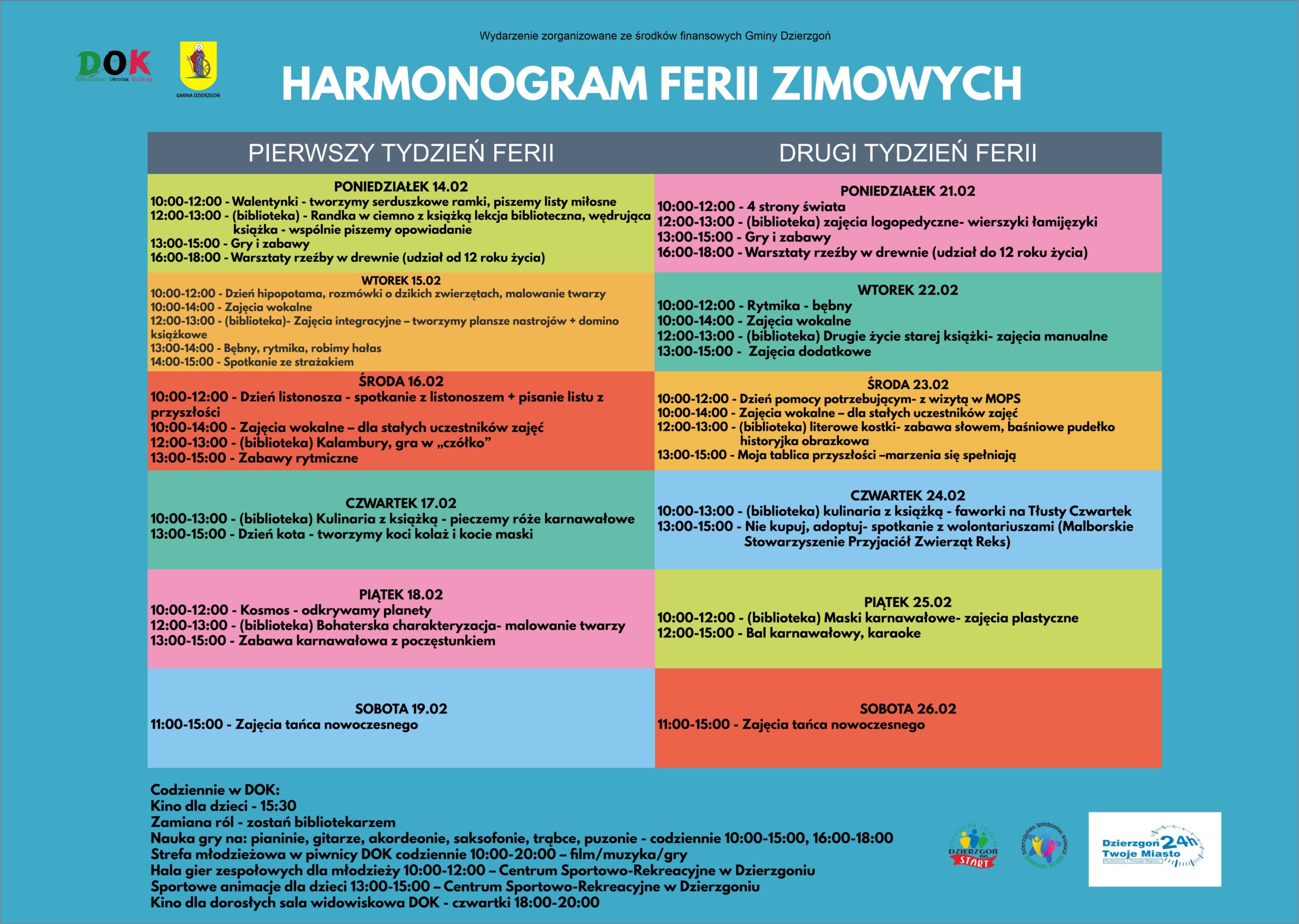 Dzierzgoński Ośrodek Kultury zaprasza na zajęcia w Ferie Zimowe 2022!
