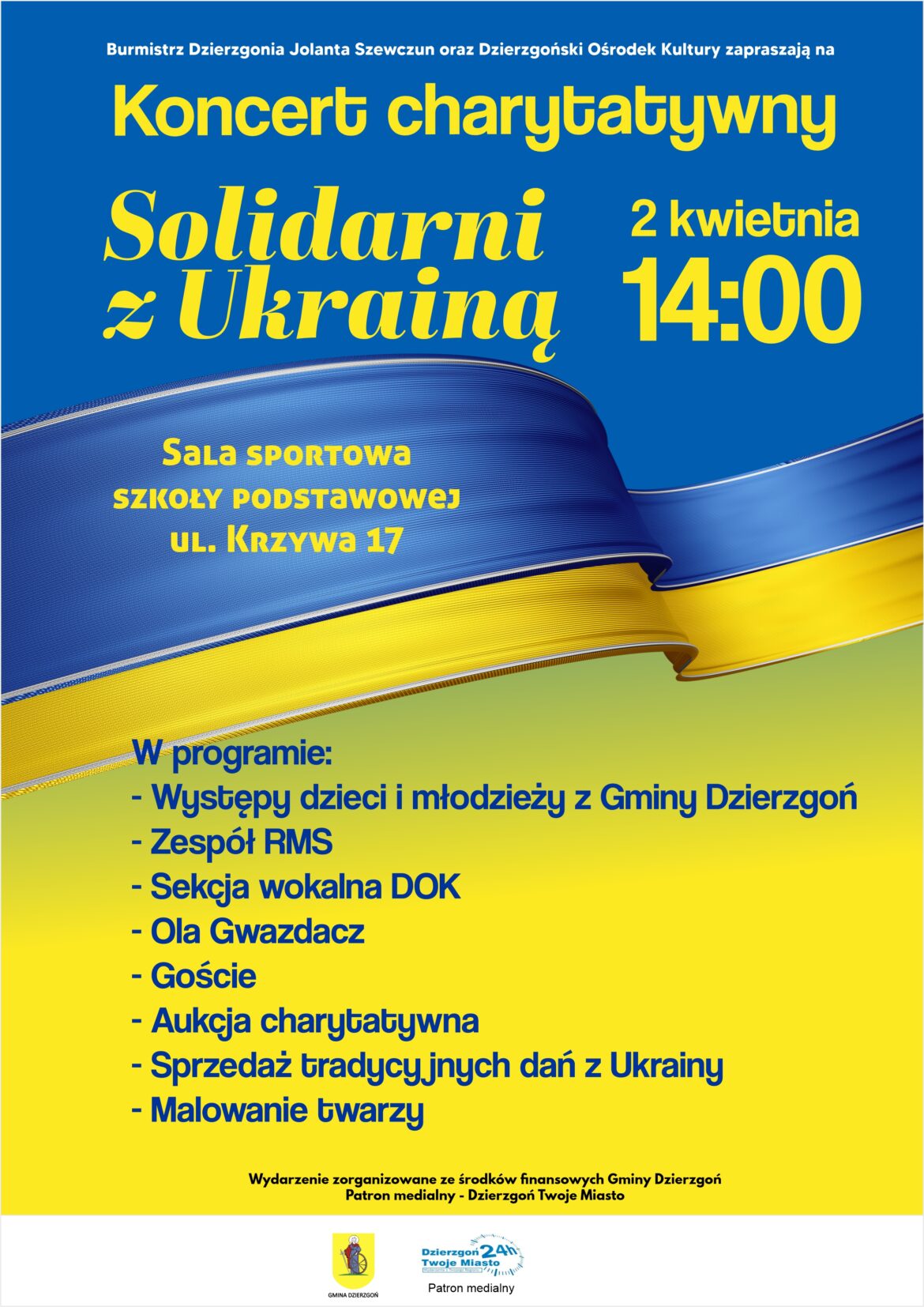Burmistrz Dzierzgonia Jolanta Szewczun zaprasza na koncert charytatywny „Solidarni z Ukrainą”