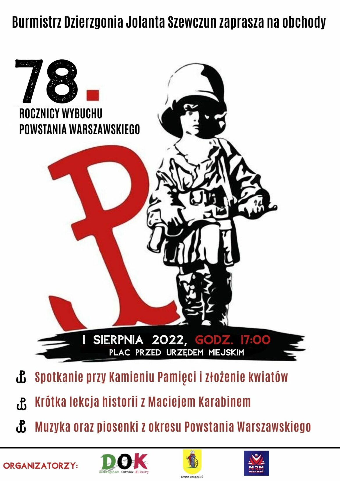 Burmistrz Dzierzgonia zaprasza na obchody 78 rocznicy wybuchu Powstania Warszawskiego.