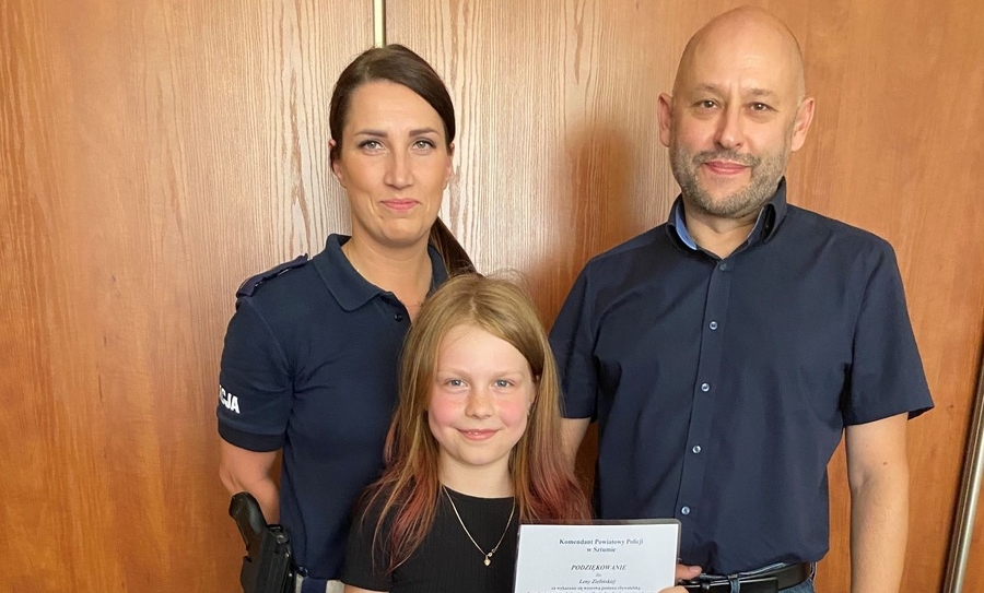 Podziękowanie Komendanta Powiatowego Policji w Sztumie dla 9-letniej mieszkanki Dzierzgonia za obywatelska postawę